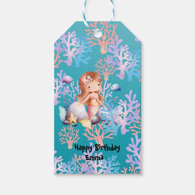 Flickans magiska sjöjungfru under havets regnbåge presentetikett (Framsidan)