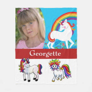 Flickans Monogrammed Photo Unicorn Fleece Blanket