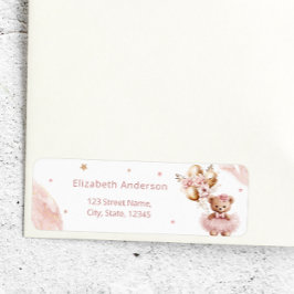 Flickans Nalle Balloon Barly Wait Baby Shower Returadress Etikett