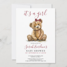 Flickans Nalle Watercolor Girl Baby Shower