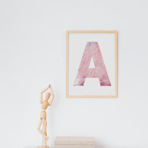 Flickans Namn Brev A Rosa Watercolor Poster