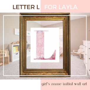 Flickans Namn Brev L Boho Rosa Watercolor Poster
