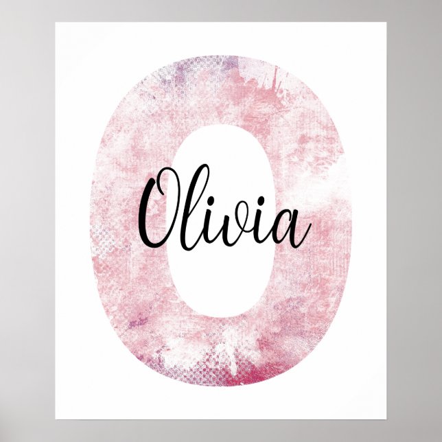 Flickans Namn Brev O Rosa Grunge Watercolor Poster (Framsidan)