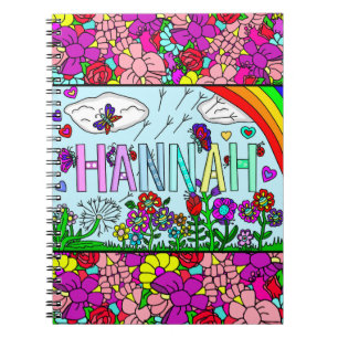 Flickans Namn Hannah Hand plockade Whimsical Flowe Anteckningsbok