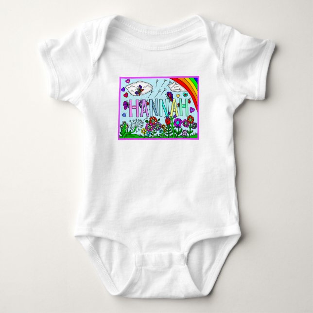 Flickans Namn Hannah Whimsical Flowers, Rainbow to T Shirt (Framsida)