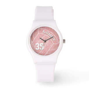 Flickans namn jersey-nummer sportig rosa volleybal armbandsur