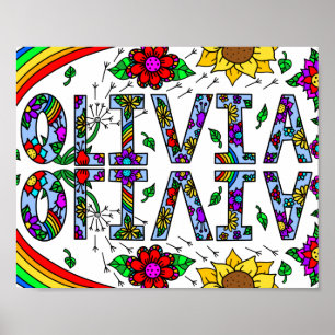 Flickans Namn Olivia Colorful Whimsical Vild Flowe Poster