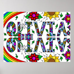 Flickans Namn Olivia Colorful Whimsical Vild Flowe Poster