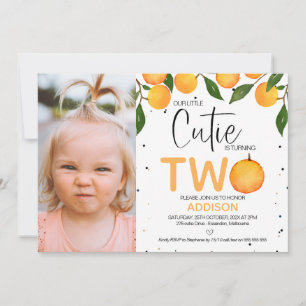 Flickans Orange Foto Little Cutie 2:a födelsedagen Inbjudningar