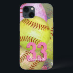 Flickans personlig-softball<br><div class="desc">Iphone case med rosa- och ljusa programkulor för gult och anpassadets jersey-nummer och namn efter katz_d_zynes:: även tillgängligt för andra iPhone-modeller samt iPad- och Samsung-enheter ... för andra enheter, välj enhetstyp i avsnittet "Alternativ för Stil" på den här sidan ... för anpassningsstöd, klicka helt enkelt på länken "Be this Designer"....</div>