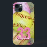 Flickans personlig-softball<br><div class="desc">Iphone case med rosa- och ljusa programkulor för gult och anpassadets jersey-nummer och namn efter katz_d_zynes:: även tillgängligt för andra iPhone-modeller samt iPad- och Samsung-enheter ... för andra enheter, välj enhetstyp i avsnittet "Alternativ för Stil" på den här sidan ... för anpassningsstöd, klicka helt enkelt på länken "Be this Designer"....</div>