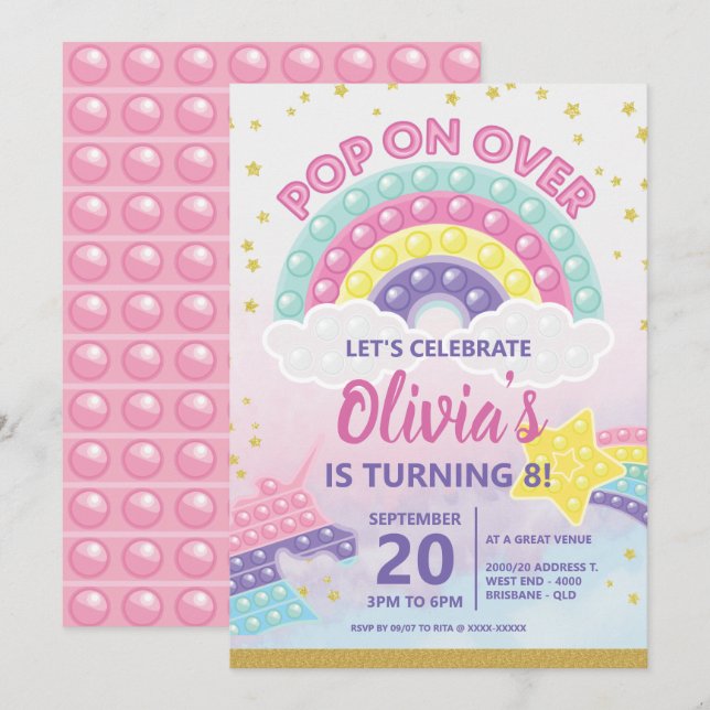 Flickans pucko, Fidget Födelsedagsfest inbjudan (Fram/baksida)