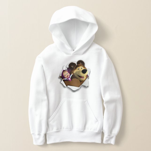 Flickans Pullover Hoodie Masha och björnen T Shirt (Laydown)