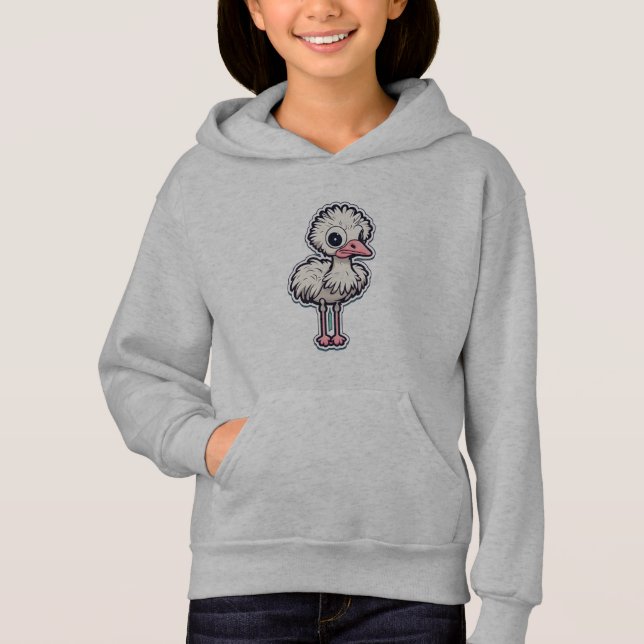Flickans Pullover Hoodie med Cute Ostrich T Shirt (Framsida)
