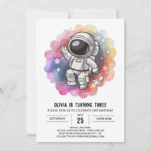 Flickans Rocket Elegance Astronaut Birthday Inbjudningar