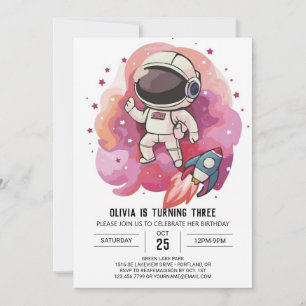 Flickans Rocket Stollig Astronaut Birthday Inbjudningar