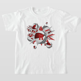 Flickans röda grått-basketstjärnor med monogrammet t shirt