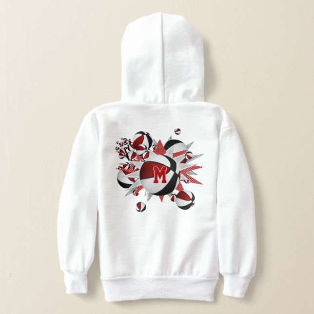 Flickans röda svarta basketstjärnor monogrammed t shirt (Laydown Baksida)