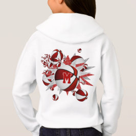 Flickans röda vita basketskulor stjärnor monogramm t shirt