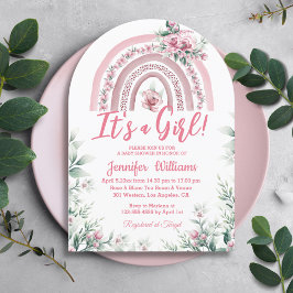 Flickans rosa boho blommigt babydusch regnbåge inbjudningar
