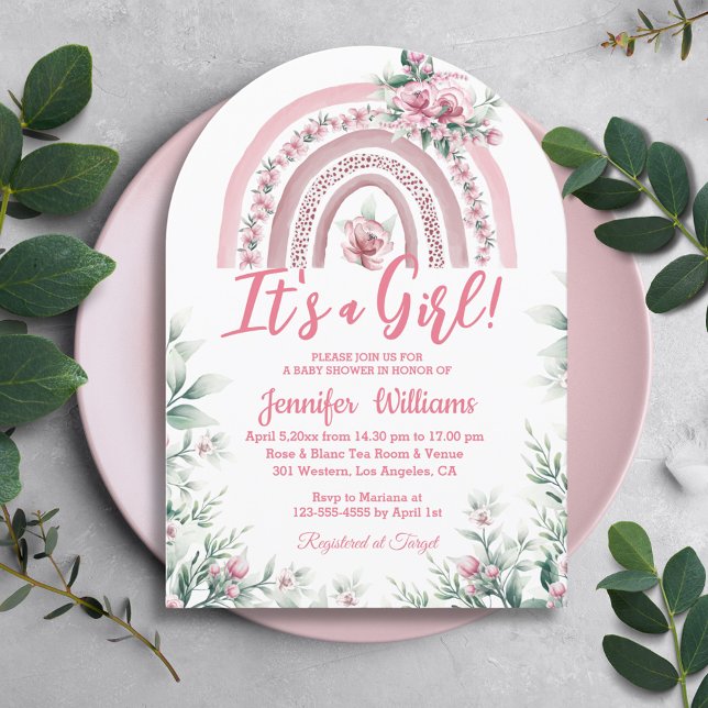 Flickans rosa boho blommigt babydusch regnbåge inbjudningar (Skapare uppladdad)