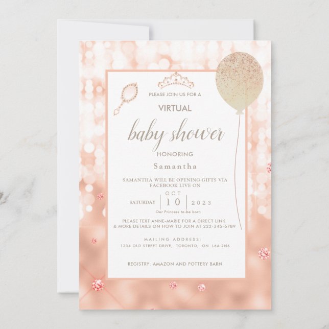 Flickans  Rosa Diamond Ro Guld Baby Shower Inbjudningar (Baksida)