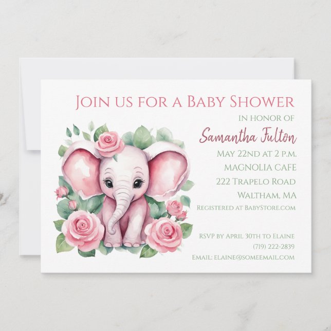 Flickans Rosa Elephant Ro Baby Shower-inbjudan Inbjudningar (Framsida)