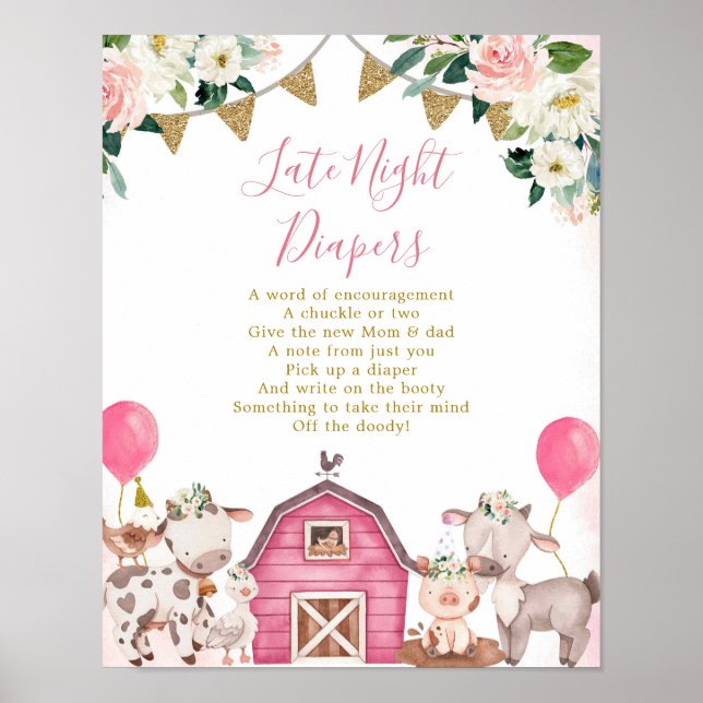 Flickans Rosa Farm Late Night Diaper Poster (Framsidan)