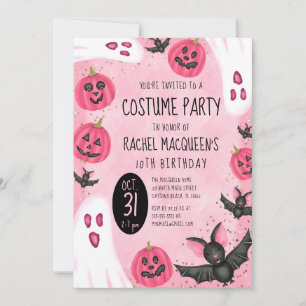 Flickans Rosa Ghost Fladdermus Costume Halloween B Inbjudningar