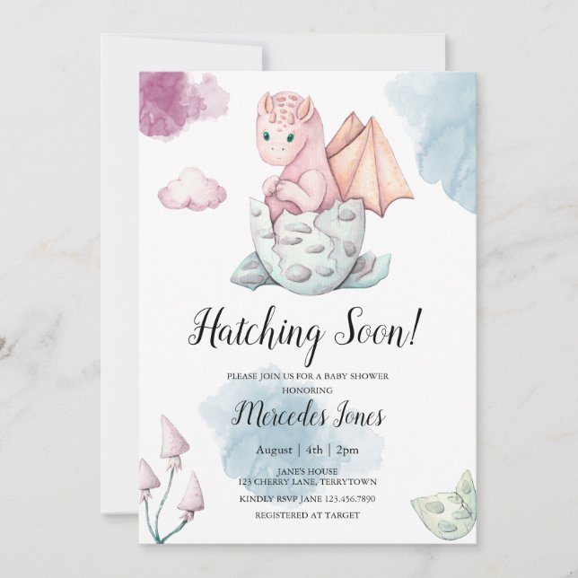 Flickans Rosa Hatching Dragon Hatching Snart inbju Inbjudningar (Framsida)