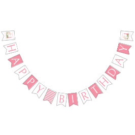 Flickans Rosa Kanin Lycklig 1:a födelsedagen Vimplar