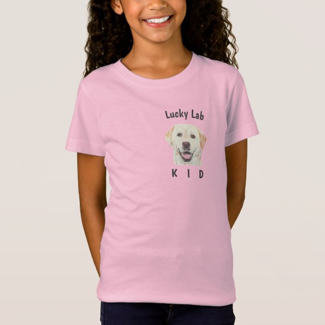 Flickans Rosa Lucky Lab T-Shirt (Framsida)