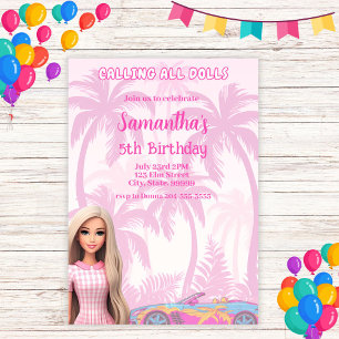 Flickans Rosa Mode Doll Diva Birthday-inbjudan Inbjudningar