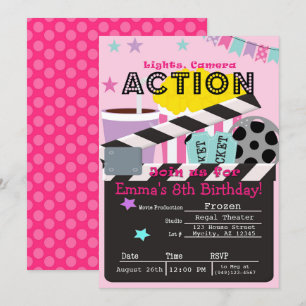 Flickans Rosa Movie Theater Party Birthday Inbjudningar