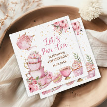 Flickans Rosa och Guld Blommigt Tea Party födelsed