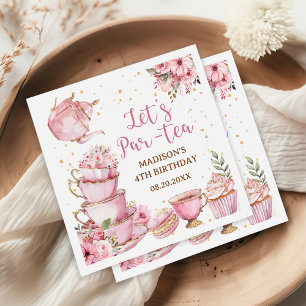 Flickans Rosa och Guld Blommigt Tea Party födelsed Pappersservett