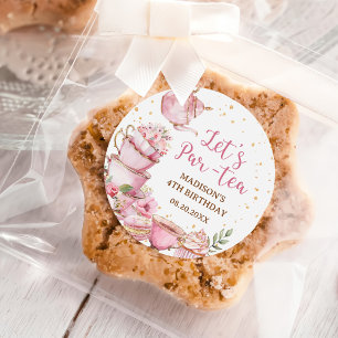 Flickans Rosa och Guld Blommigt Tea Party födelsed Runt Klistermärke