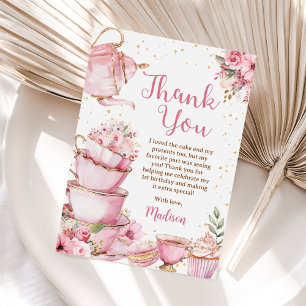 Flickans Rosa och Guld Blommigt Tea Party födelsed Tack Kort