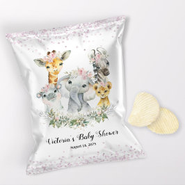 Flickans Rosa Safari Baby Shower Chip Bag Wrapper Reklamblad