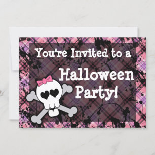 Flickans Rosa Skull Halloween fest Inbjudningar