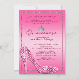 Flickans Rosa Stiletto Quinceañera Födelsedagsfest Inbjudningar