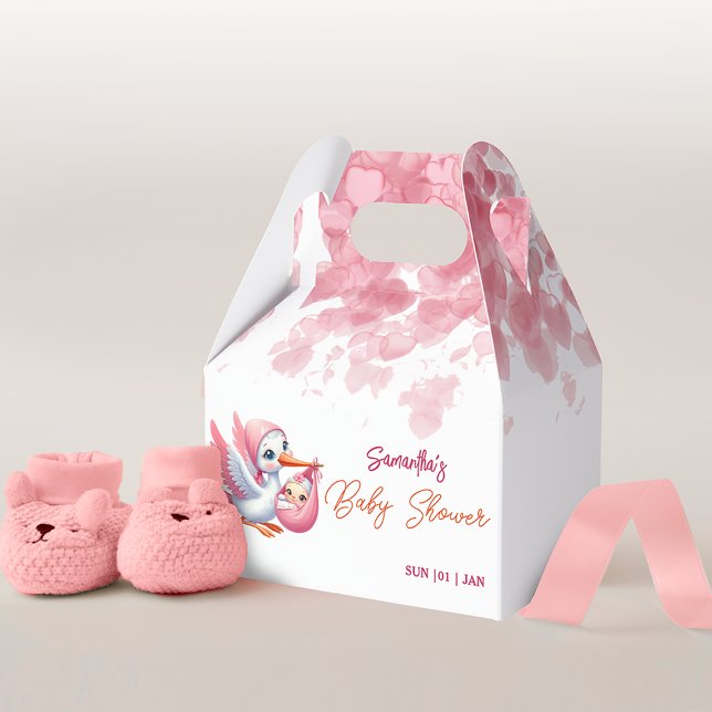 Flickans rosa storkar babydusch Favor Box Presentaskar (Skapare uppladdad)