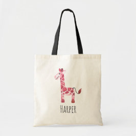 Flickans Rosa Watercolor Baby Giraffe Safari Namn Tygkasse