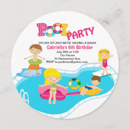 Flickans runda Bassäng Party födelsedagsinbjudan Inbjudningar