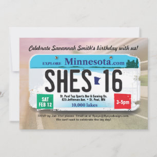 Flickans sextonde födelsedagslicens för Minnesota Inbjudningar