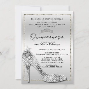Flickans Silver Stiletto Quinceañera Födelsedagsfe Inbjudningar