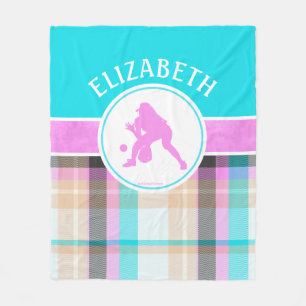 Flickans Softball Summer Tartan med Monogram Fleecefilt
