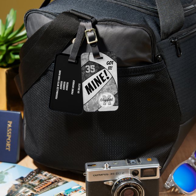 Flickans svarta grått volleyball-lag färg bagagebricka (Fram & Baksida)