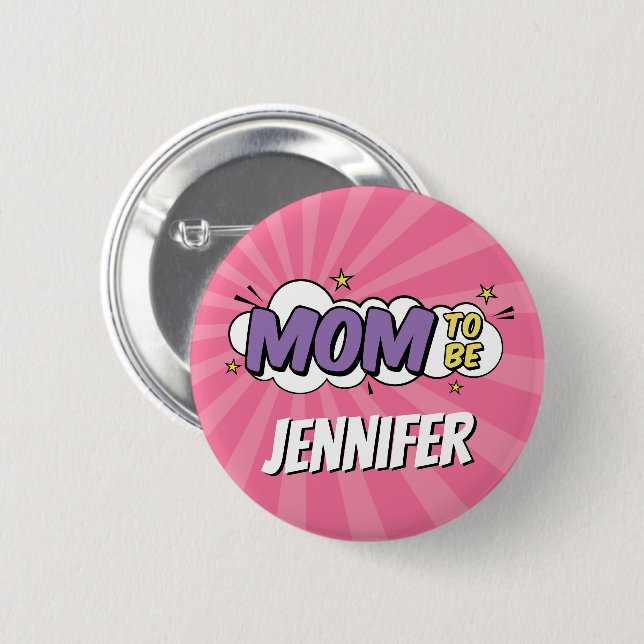 Flickans Tecknad Bok Superhjälte Baby Shower Mamma Knapp (Framsida & baksida)