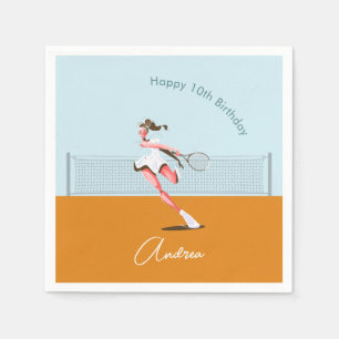 Flickans tennis Player Birthday Tecknad Illustrati Pappersservett